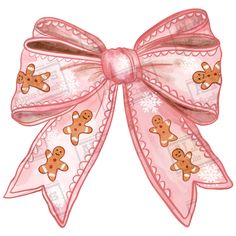 a pink bow with gingerbreads on it