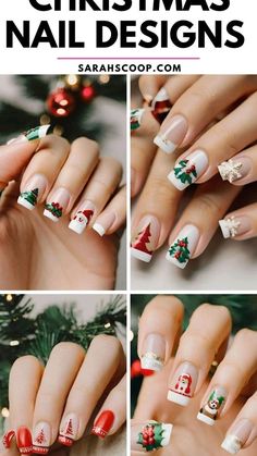 Nail Designs French Tip, French Tip Ideas, Nail Designs French, Christmas Tree Nail Designs, Christmas Nail Designs Holiday, Tiffany Blue Nails, Christmas Tree Nail Art, French Tip Gel Nails