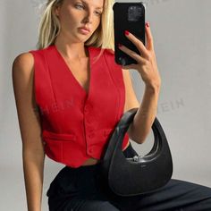 Super Cute And Stylish Ships In 5-10 Business Days Fitted Casual Vest For Office, Fitted Vest For Office Spring Season, Casual Fitted Party Vest, Fitted Office Vest For Spring, Red Fitted Trendy Vest, Trendy Red Fitted Vest, Trendy Fitted Red Vest, Red Fitted Vest For Spring, Red Fitted Sleeveless Vest