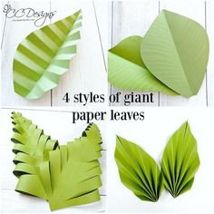 four steps to make giant paper leaves that look like they have been folded in different directions