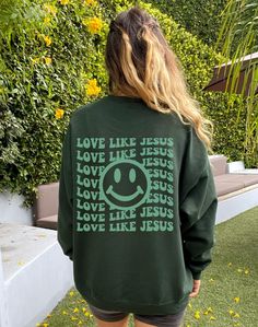 Love Like Jesus Sweatshirt Christian Sweatshirt Jesus Sweatshirt Christian Apparel Trendy Sweatshirt Christian Hoodie Christian Clothing FUN FACTS ☼ Unisex Adult Sizes ☼ 50% Cotton; 50% Polyester ☼ Washer & Dryer Safe ☼ Pre-shrunk ☼ 3 Color Options SIZING ☼ Please check the sizing guide listing photo before purchasing ☼ IF YOU WOULD LIKE AN OVERSIZED FIT, BE SURE TO ORDER 1-3 SIZES UP SHIPPING ☼ Each of our items are made with love for each of our buyers. Items will ship in 1-7 business days Christian Tshirt Design Ideas Aesthetic, Grunge Sweatshirt, Christian Clothes, Jesus Clothes, Christian Shirts Designs, Jesus Sweatshirts, Christian Hoodies, Love Like Jesus, Cute Shirt Designs