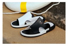 Looking for a stylish and versatile pair of sliders that are perfect for both formal and casual occasions? Look no further than our elegant slip-on sliders, available in black and white or brown and white. Whether you're dressing up for a formal event or keeping it casual for a day out with friends, these sliders will complement any outfit. The black and white or brown and white color options ensure that they will match any color scheme. Invest in these elegant slip-on sliders today and elevate Slider Sandals, Autumn Pattern, Summer Sandals, Brown Shoe, Mens Slippers, Sandal Fashion, Casual Sandals, Men Winter, Sandals Summer