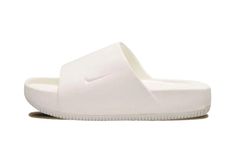 The Nike Calm Slide "Sail" is a tan colorway of the stylish slip-on sandal.  The Calm Slide debuted in 2023 and is a versatile footwear option for casual wear.  As far as its design, the Calm Slide is constructed from a cream-colored one-piece foam mold.  The midfoot strap that supports the sandal features a debossed Swoosh on the side.  Underneath, a thick foam cushioning footbed provides a comfortable ride. Black Flip Flops, Stadium Goods, The Calm, Slip On Sandal, Cream Color, Black Shoes, Nike Shoes, Nike Men, Sailing