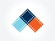 two film strips are shown in the shape of an orange and blue rectangles