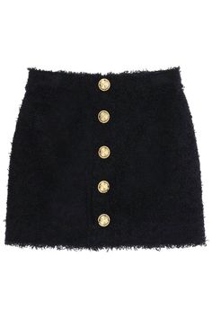 Material:, 100% Polyamide | Balmain Women's Tweed Skirt With Gold Buttons in Black | FW23/24 Womens Tweed, Tweed Mini Skirt, Latest Fashion Design, Tweed Skirt, Black Mini Skirt, Roberto Cavalli, Gold Buttons, Best Brand, Victoria Beckham