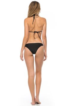 PRIVATE PARTY two-piece swim set, has a halter style top with 'SQUAD' printed across front, and black skimpy bottom. Black T-back Swimwear For Swimming, Black T-back Tankini For Pool, Black Halter Neck Swimwear With Lined Body, Black T-back Halter Top For Poolside, Black Tie-side Bottom Swimwear For Beach, Black Tie-side Swimwear For Beach, Black Halter Neck Swimwear For Poolside, Black Stretch Swimwear With Tie-side Bottom, Black Stretch Tie-side Swimwear Bottom