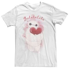 a white t - shirt with an image of a teddy bear holding a heart