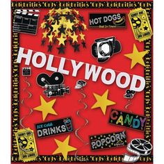 hollywood poster with various stickers on it