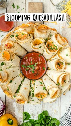 an overhead view of a tortilla with salsa