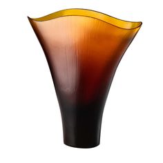 an orange and black vase is shown against a white background with no one in it