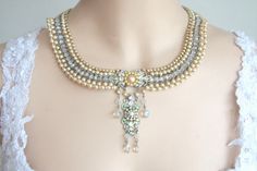 One Of A Kind Vintage Wedding ,Choker ,Necklace ,Jewelry ,Bridal ,Victorian  ,White Pearls, Crystals ,Silver,Hand Beaded, Collar ,Statement. $600.00, via Etsy. Elegant Jeweled Necklaces For Weddings, White Jeweled Bridal Necklace For Wedding, Elegant Jeweled Bridal Necklace For Reception, Silver Pearl Necklace With Rhinestones For Wedding, Gold Pearl Necklace With Rhinestones For Wedding, Elegant Jeweled White Bridal Necklace, Elegant White Jeweled Bridal Necklace, Elegant Cream Beaded Bridal Necklace, Pearl Jeweled Necklaces For Wedding