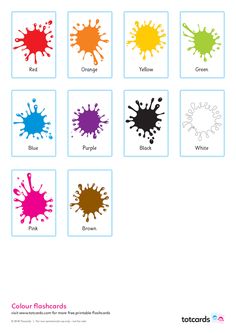 an image of different colored paint splots on white paper with the words, color splash