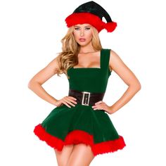 Head Elf Costume Includes Sleeveless Velvet Dress With Faux Fur Trim, Wide Shoulder Straps, Attached Faux Leather Belt With Buckle On Front Side Only, Lace Up Back, Candy Cane Striped Bow Detail, And Back Zipper Closure. Hat And Petticoat Sold Separately, Purchase Together And Save. Genuine Roma Product. Green And Red. New In Package. Stretch Velvet/Acrylic. Great Outfit For The Holidays, Christmas, Parties, Halloween And More! While Lying Flat, Size Large Measures About 30" From Top Of Shoulder Sleeveless Velvet Dress, Christmas Party Costume, Christmas Elf Outfit, Christmas Elf Costume, Popular Costumes, Army Green Dress, Belt With Buckle, Lace Top Dress, Elf Clothes