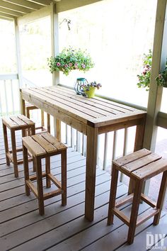 an outdoor bar stools with text overlay that reads how to build outdoor bar stools