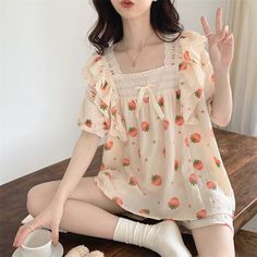 Fashion Strawberry Pajamas Suits PN5165 ●Size: length 66 cm,bust 108 cm,shoulder 49cm;shorts length 42cm,waist 60-80cm,hipline 100cm ●Material:cotton (Please allow 1-3cm differs due to manual measurement.As different computers display colors differently,the color of the actual may vary slightly from the above images.Thanks for your understanding.) ●About Shipping: We attach great importance to the orders of each customer and parcel delivery. 1.Processing time: 2-3 business days. 2.Shipping time: Summer Floral Print Beige Sleepwear, Beige Floral Print Sleepwear For Summer, Printed Summer Pajama Shorts, Cute Cotton Short Sleepwear, Cute Cotton Sleepwear Short Length, Printed Spring Sleep Tops, Spring Sleepwear Printed Tops, Printed Tops For Sleep In Spring, Cute Beige Tops For Loungewear