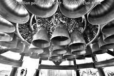 a large group of bells hanging from the ceiling