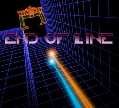 the end of line is shown in an animated style with neon lines and a bright beam