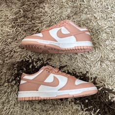 These Are Nike Rose Whisper Dunks. They Are Size 5 Womens And Size 3.5 Mens. They Are Brand New Deadstock Never Worn. They Are Legit As I Provided Many Pictures To Prove That. Nike Rose Whisper, Rose Whisper Dunks, Brown Dunks, Jesus Sandals, Pink Nike Shoes, School Shoe, Back To School Shoes, Candies Shoes, Pretty Shoes Sneakers