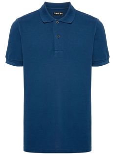 cerulean blue cotton piqué weave ribbed trim embroidered logo to the front polo collar front button placket short sleeves short side slits straight hem Shirt With Buttons, Tom Ford Men, Cerulean Blue, Polo Shirt White, Men Clothes, Cotton Polo Shirt, Cotton Polo, Polo Collar, T-shirt Polos