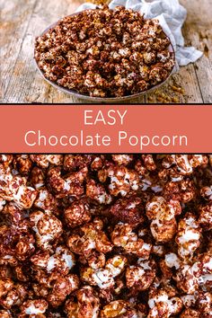 Chocolate popcorn with a text overlay title.