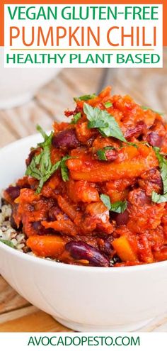 vegan gluten free pumpkin chili healthy plant - based recipe for vegetarians