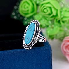 》D E T A I L S《 ✦Stone :- Turquoise ✦Stone Size:-7x21MM ✦Stone Shape:-Oval ✦Stone Type:- Natural ✦Metal:-Silver , ✦Purty:- 925 Sterling Silver ✦Weight:- 6 Gram (Approx) ✦Ring Size:- All Size Available 》C U S T O M I Z E O R D E R《 We accept custom and personalized order. It can be change in the gemstone, earring design and earring size. Please send us message if you are interested in a custom creation. 》 P A C K A G I N G 《 Your jewelry will be nicely packaged. If one or more items are gifts, pl Bohemian Turquoise Rings With Gemstone Accents, Turquoise Bohemian Rings With Gemstone Accents, Crystal Open Ring With Natural Stones, Bohemian Open Crystal Ring, Bohemian Style Open Crystal Ring, Adjustable Turquoise Ring With Stone Setting, Round Turquoise Ring With Gemstone Accents, Bohemian Adjustable Crystal Ring With Gemstone Accents, Bohemian Turquoise Rings With Stone Setting