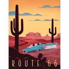 Route 66 by Martin Wickstrom Image 1 Auto Illustration, Auto Vintage, Retro Posters, Travel Vintage, Retro Travel Poster, Art Deco Posters, Car Illustration, Illustration Vintage, Old Car