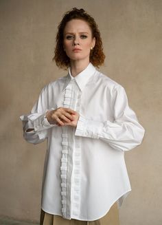 Settima Shirt - ETNA Shirts Shirt Elegant Workwear Shirt With Ruffled Collar, Classic Shirt With Ruffled Collar For Office, Classic Office Shirt With Ruffled Collar, Formal White Ruffled Shirt, Elegant Ruffled Shirt For Spring, White Ruffled Shirt For Formal Occasions, Classic Ruffled Shirt For Office, Formal Ruffled Collared Shirt, Formal Shirt With Ruffled Collar For Spring