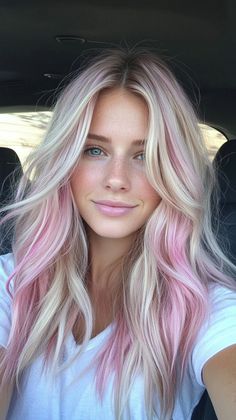 Add a bold touch with magenta pink tips that stand out on tan skin. Visit our page for tips on achieving this vibrant look. Save this pin for hair tip ideas! Tags: #MagentaPinkTips #HairColor #TanSkin What To Do With Blonde Hair Ideas Colour, Pink Pieces In Blonde Hair, Blonde Hair With Pale Pink Highlights, Rooted Hair Color, Cute Hairstyles Dyed Hair, Pink Hair Accents, Light Pink Money Piece Hair Blonde, Pink Pieces In Hair, Blonde Pastel Pink Hair