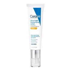 CeraVe Ultra-Light Moisturizing Lotion SPF 30 is a daily face moisturizer with sunscreen, hyaluronic acid, and ceramides that leaves skin with a matte finish. Face lotion includes broad spectrum SPF 30 sunscreen to help protect skin from sun damage, which can lead to premature signs of aging and skin cancer*. This lightweight, oil-free face cream provides a matte finish, won’t clog pores, and leaves your skin feeling soft and smooth, as well as protected from the sun. MVE Technology provides 24- Moisturizer For Oily Skin, Moisturizing Lotion, Sunscreen Moisturizer, Protector Solar, Face Lotion, Facial Moisturizers, Best Moisturizer, Moisturizer With Spf, Moisturizing Lotions