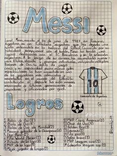 the back side of a notebook with soccer logos and words on it, in spanish