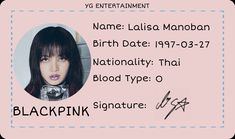 Blackpink Id, Card Blackpink, Vip Card, Hand Crafts, Lalisa Manoban, Blackpink Jennie, Yg Entertainment, Photo Cards, Mini Albums