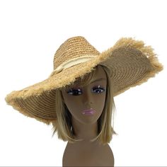 From Hat Attack, This Sun Hat Features: Natural Color Sun Hat Frayed Edge Detail Adjustable Sweat And Spf Protection Material: 100% Raffia; Trim 100% Polyester Spot Clean With Damp Cloth Imported. Questions? Leave A Comment Below! Beige Woven Hat For Warm Weather, Country Style Beige Straw Hat With Curved Brim, Beige Wide Brim Hat For Beach Season, Beige Brimmed Country Sun Hat, Beige Fedora For Spring Warm Weather, Cream Wide Brim Hat For Beach Season, Country Style Cream Wide Brim Straw Hat, Country Style Beige Fedora For Vacation, Country Style Beige Sun Hat With Curved Brim