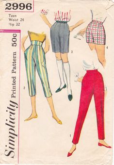 two women's pants and one woman's top sewing pattern