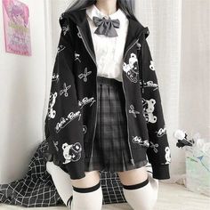 LOVEMI - Women's ins Korean style loose coat Kawaii Hoodies, Kawaii Hoodie, Womens Sweatshirts Fashion, Loose Coats, Grunge Look, Autumn Clothes, Sweatshirt Women, Black Zip Ups, Hoodie Girl