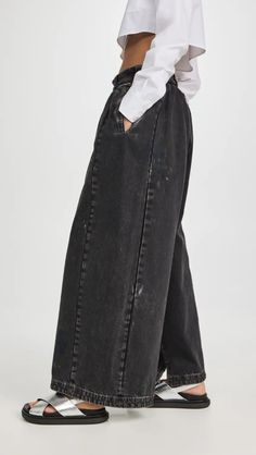 Maison Margiela Pleated Pantalones | Shopbop Ankle Length Jeans, Avant Garde Fashion, Carpenter Jeans, French Fashion, Baggy Fits, Slim Legs, Black Fabric, Wide Leg Jeans, Ankle Length