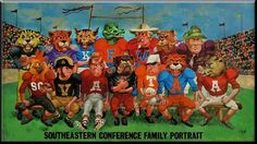 an image of a group of football players in the middle of a painting with words that read south - eastern conference family portrait