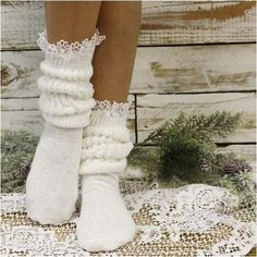 "Super thick cotton lace slouch socks for women white, quality thick scrunchy white socks with lace top Super thick cotton lace slouch socks for women Super soft slouch sock in white. cotton slouch sock Your feet will fall in love with our super thick Made in USA slouch socks. Our favorite way to wear our slouch socks today is with wedge sneakers and skinny jeans. Super thick slouch sock decorated with a pretty 3/4\" lace top. 90% COTTON.10%NYLON 2 sizes 7-10, and 10-13 Super cuddly cotton sock La Gear Sneakers, 80s Socks, Socks With Lace, Accessories 2022, Socks Lace, Slouch Socks, Lace Socks, Socks For Women, White Socks