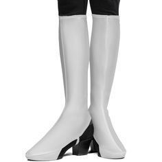 Skeleteen White Boot Covers is a great costume accessory for Halloween and dress-up. Each sock is 15" long, made of stretch fabric, and has an elastic for under the heel attachment. These Shoe covers can fit over most shoe types, including dress shoes, heels, sneakers, boots and more. These are great women dress up footwear in the retro 1970s style and are ideal for hippie outfits. Skeleteen items are made of tested materials that are non-toxic and safe. Outfits With White Boots, Fake Shoes, White Costume, Womens Cosplay, Girls Costumes, Boot Covers, White Costumes, 70s Hippie, Costume Shoes