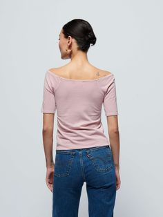 Sun's out. Show some shoulder in this essential off the shoulder top with raglan short sleeves and a flattering silhouette. (This one comes in Violet Ice.) | Giana Off Shoulder Top in Violet Ice | Ethical Essentials Fitted Off-shoulder Top With Wide Neckline For Spring, Casual Fitted Off-shoulder Top, Casual Summer Tops With Boat Neck, Casual Boat Neck Tops For Summer, Spring One-shoulder Fitted Top, Summer Cotton Boat Neck Top, Cotton Boat Neck Tops For Summer, Boat Neck Cotton Top For Summer, Chic Relaxed Fit Boat Neck Top