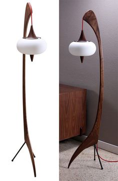 Zurn Design introduced me to their modern wood furniture and decor and I was taken by this atomic-era style lamp. Like a giant sculpture in your room that also features mood lighting. Retro Floor Lamps, Modern Wood Furniture, Mid Century Floor Lamps, Wood And White, Wood Furniture Design, Atomic Era, Mood Lighting