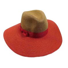 Natural straw color sewn wide braid panama hat for women. Fedora style, dented and pinched crown. Wide, slightly floppy 4.25" wide brim. Wide, polka dot grosgrain ribbon band with bow. Ribbon inner band. One size. 100% paper braid Adjustable Red Hat Bands For Summer, Red Adjustable Brimmed Straw Hat, Adjustable Red Hat Bands For Spring, Adjustable Red Brimmed Straw Hat, Adjustable Red Boater Hat For Beach, Red Flat Brim Boater Hat For Summer, Red Wide Brim Straw Hat With Adjustable Fit, Red Adjustable Wide Brim Straw Hat, Adjustable Red Flat Brim Straw Hat