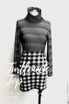 a black and white dress on a mannequin with the words tufffleck top for the cold winter ahead