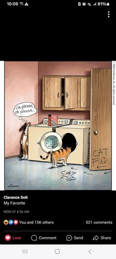 an image of a cartoon dog in front of a washing machine with the caption'i love you and 18k others '