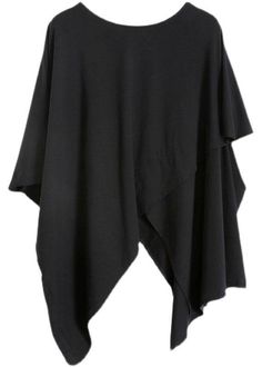 Women Black Cotton O Neck Asymmetric TeeFabric: Cotton BlendedSize & Fit: Fit: This garment fits true to size.Length: Size 5XL measures 31.2"from shoulder to hemBust: Great for any cup size. Waist: Loose Fit. Comfortable room throughout midsection.Hip: Loose Fit - room for hips. Hand Wash Cold. Oversized Asymmetrical Cotton Tops, Black Asymmetrical Cotton Top, Asymmetrical Lagenlook Top In Solid Color, Lagenlook Solid Top With Asymmetrical Hem, Lagenlook Solid Color Top With Asymmetrical Hem, Black Irregular Tops For Fall, Black Tops With Asymmetrical Hem, Black Oversized Top With Asymmetrical Hem, Oversized Black Top With Asymmetrical Hem