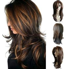 Brown Straight Hair, Wigs Long, Gradient Brown, Peinados Fáciles Para Cabello Corto, Human Wigs, Party Kleidung, Side Bangs, Straight Human Hair, Long Wigs