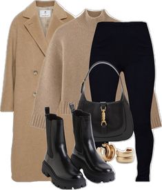 Camel Coat Winter Outfit, Outfits With Camel Coat, Chelsea Boots Outfit Leggings, Gucci Sweater Outfit, Chunky Turtleneck Sweater Outfits, Camel Sweater Outfit Winter, Camel Turtleneck Outfit, Chunky Chelsea Boots Outfit Women, Chunky Boots Outfit Winter