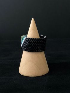 Miyuki ring black green Miyuki Ring, Ring Black, Black Rings, Ring Holder, Black Green, Ring, Green, Black