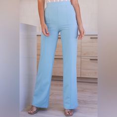 Priceless (Shop Priceless) Beyond Measure Pants Size: Small Color: Light Blue *Actual Color Is A Bit Lighter Than The Model Photos - It’s A Very Pretty Soft Light Blue Color “Features A Subtly Stretchy Fabric, A Straight Fit, And A High, Banded Waist With Tailored Seams Down The Center Front Of The Pant Leg. Lined.” -26" Waist; 44" Length; 33.5" Inseam. -Model Is Wearing A Size S. -Polyester/Spandex Blend; 100% Polyester Lining. -Machine Wash Cold; Hang Dry. Do Not Iron. Do Not Dry Clean. Never Chic Solid Blue Pants, Chic Blue Solid Color Pants, Non-stretch Blue Pants, Casual Blue Full-length Dress Pants, Blue Full Length Casual Dress Pants, Light Blue Fitted Full-length Bottoms, Light Blue Fitted Full Length Bottoms, Blue High-waisted Dress Pants, Non-stretch Solid Blue Bottoms