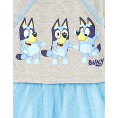 Your kid is ready to play in this adorable Bluey tutu dress! This stylish long sleeve mesh dress features a pretty tulle ballerina skirt and cool artwork of favorite characters like Bluey, her sister Bingo, and her friends Coco, Lila, and Mackenzie that your Bluey fan will love to wear! Made of a soft French Terry material that keeps your little girl comfortable, this fashionable Bluey outfit is perfect for all day fun and adventure! Playful Blue Dress For Playtime, Playful Blue Dresses For Playtime, Cute Blue Cartoon Print Dress, Cute Blue Dress With Cartoon Print, Playful Light Blue Dress For Playtime, Playful Light Blue Dress For Playdate, Playful Blue Dress For Playdate, Playful Blue Dresses For Playdate, Sister Bingo